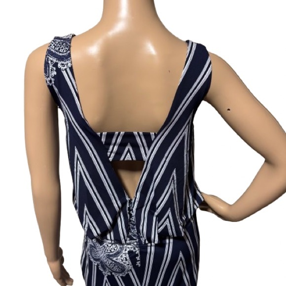 MT Collection Navy White Striped Floral Maxi Dress Size M - Picture 4 of 6